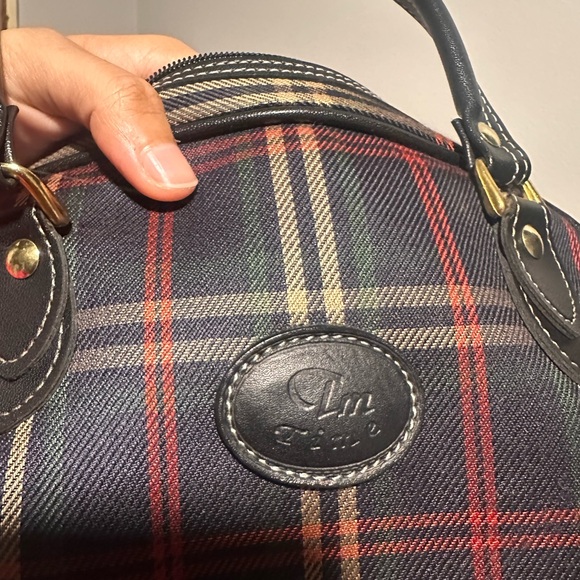 Vintage Tartan Plaid Top Handle Satchel with Leather Trim - Classic Shoulder Bag - Picture 6 of 6